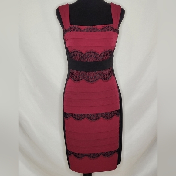 Jax Fuschia and Black with Lace Sleeveless Bodycon Midi Dress - Size 6 - Picture 1 of 11
